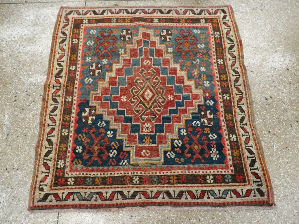 Antique Caucasian Kazak Square Throw Rug, No.22843 - Gss