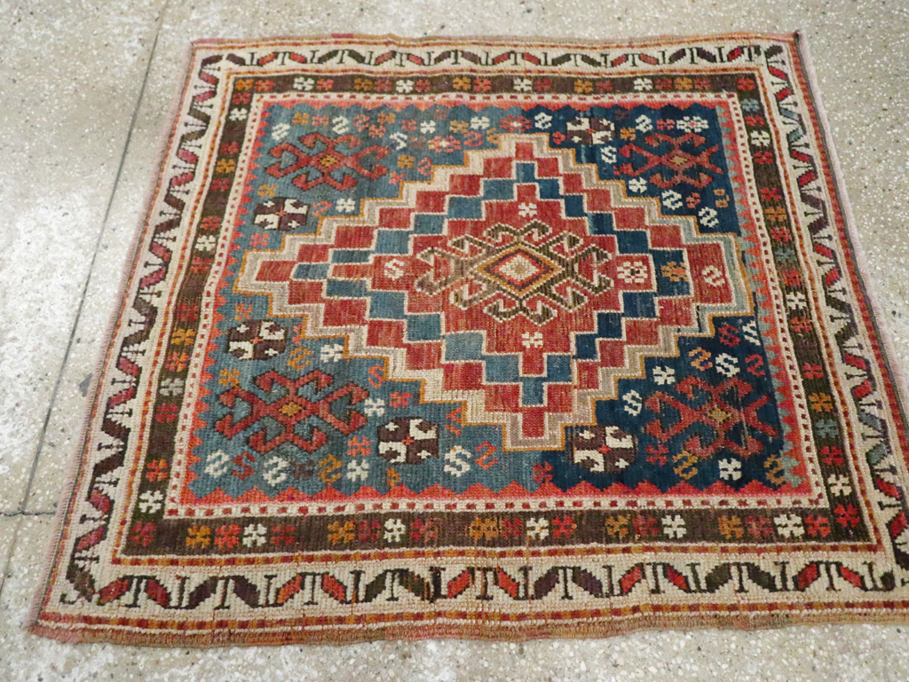 Antique Caucasian Kazak Square Throw Rug, No.22843 - Gss