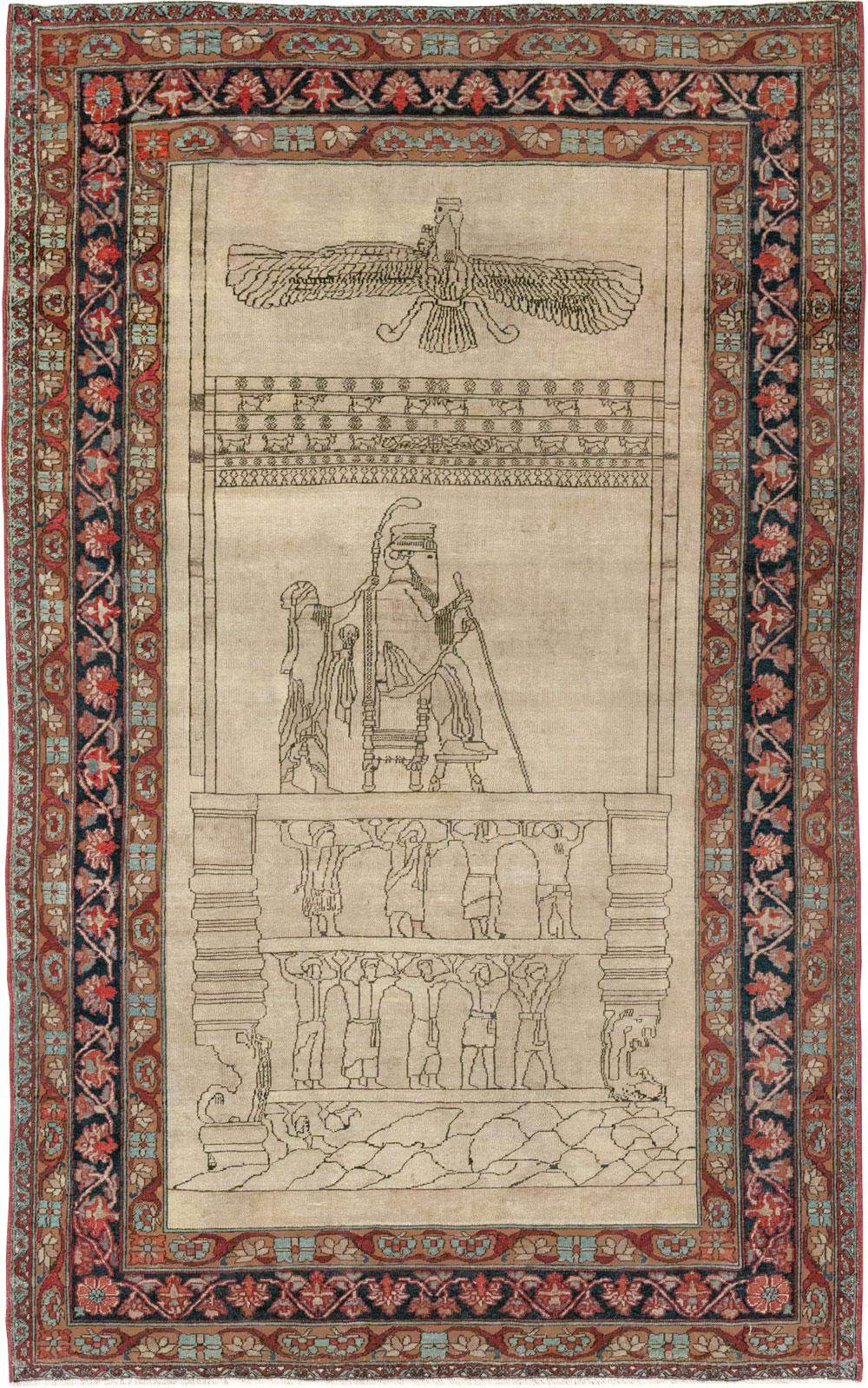 Antique Persian Lavar Kerman Pictorial Rug, No.22861 - Gss