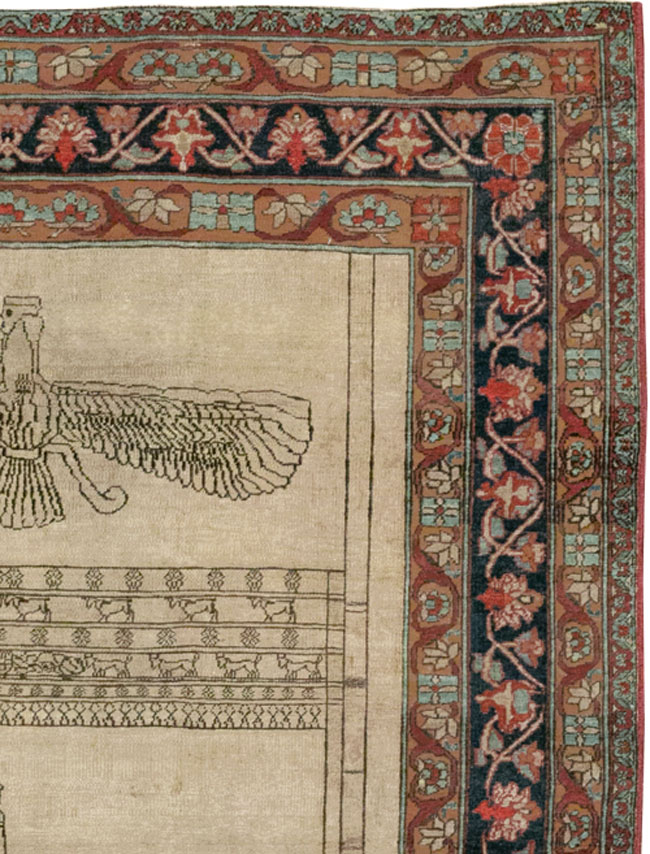 Antique Persian Lavar Kerman Pictorial Rug, No.22861 - Gss