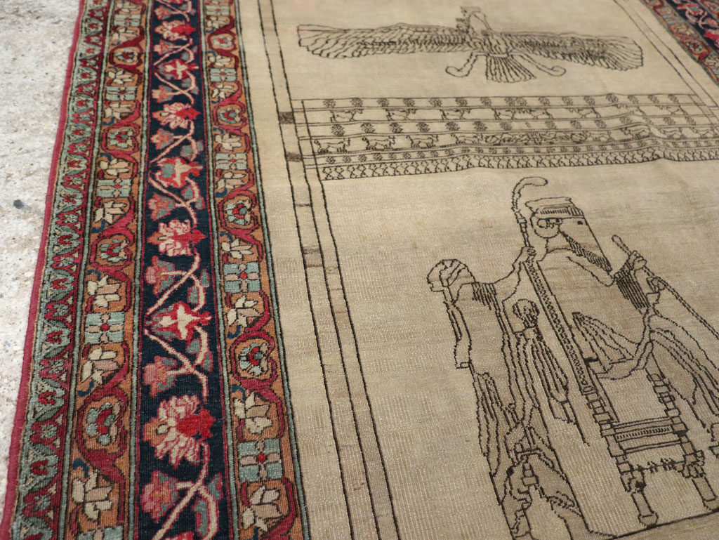 Antique Persian Lavar Kerman Pictorial Rug, No.22861 - Gss