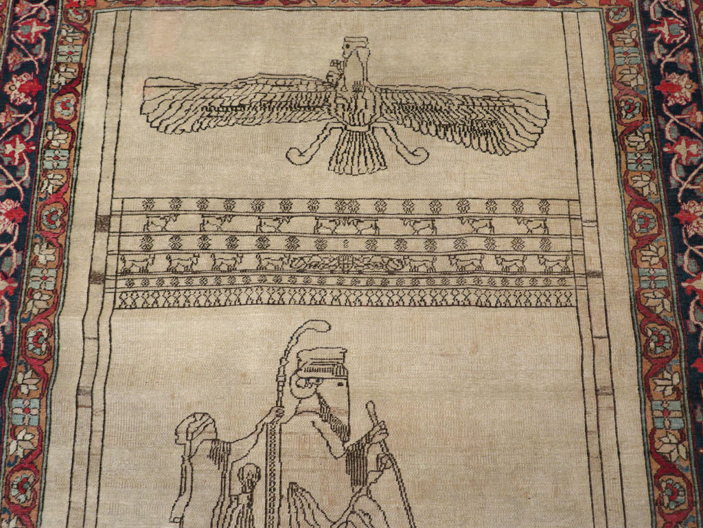 Antique Persian Lavar Kerman Pictorial Rug, No.22861 - Gss