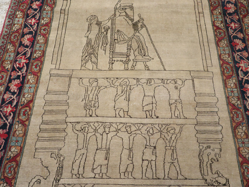 Antique Persian Lavar Kerman Pictorial Rug, No.22861 - Gss