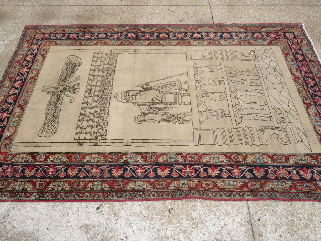 Antique Persian Lavar Kerman Pictorial Rug, No.22861 - Gss