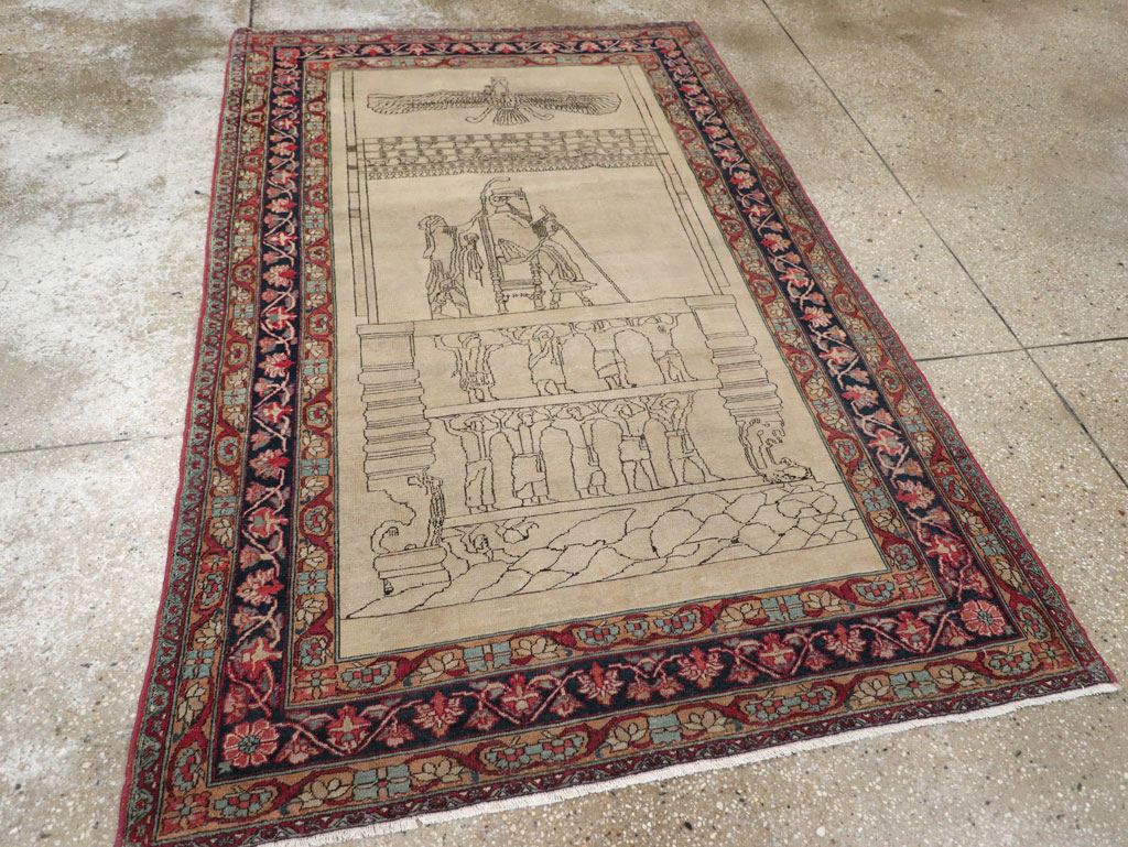 Antique Persian Lavar Kerman Pictorial Rug, No.22861 - Gss