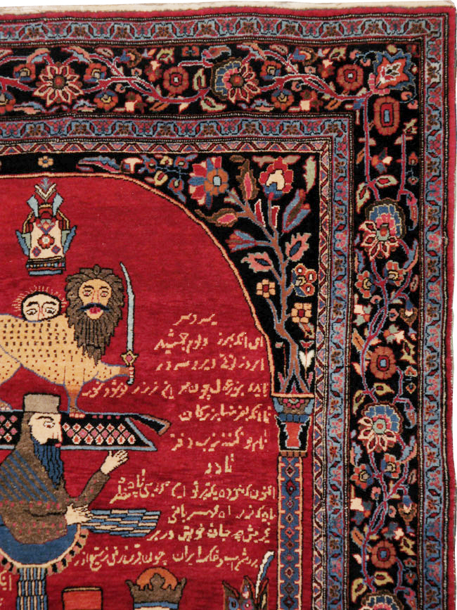 Vintage Persian Mashad Pictorial Rug, No.22901 - Gss