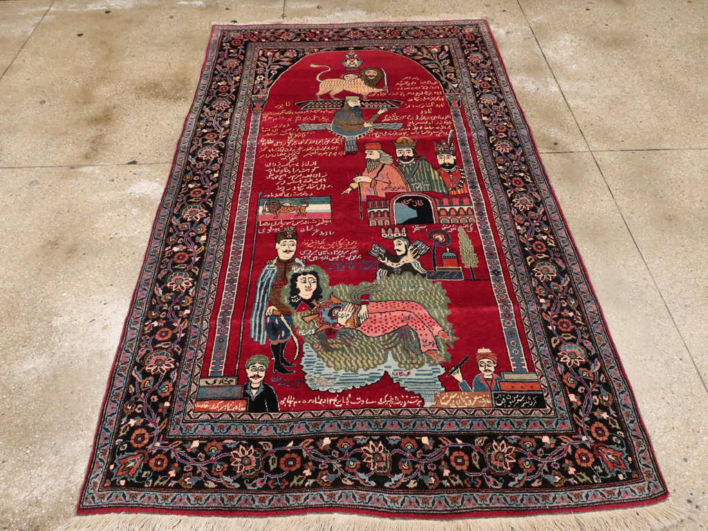 Vintage Persian Mashad Pictorial Rug, No.22901 - Gss