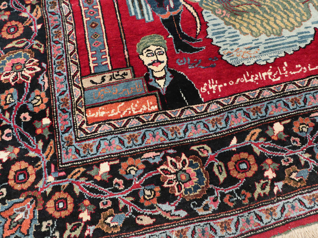 Vintage Persian Mashad Pictorial Rug, No.22901 - Gss