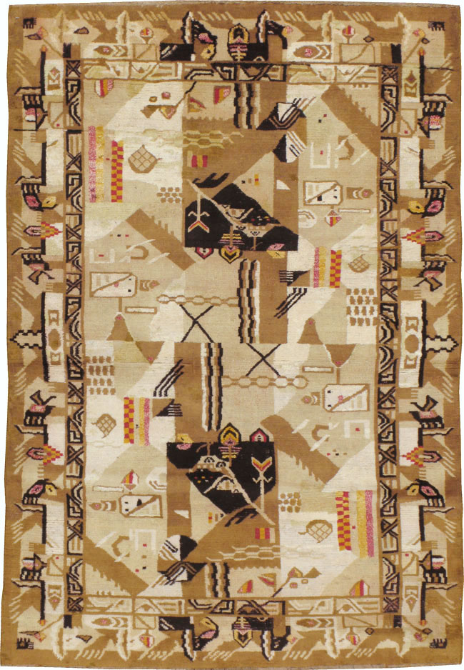 Vintage Indian Cotton Agra Art Deco Rug Inspired By Edward McKnight Kauffer, No.22935 - Gss