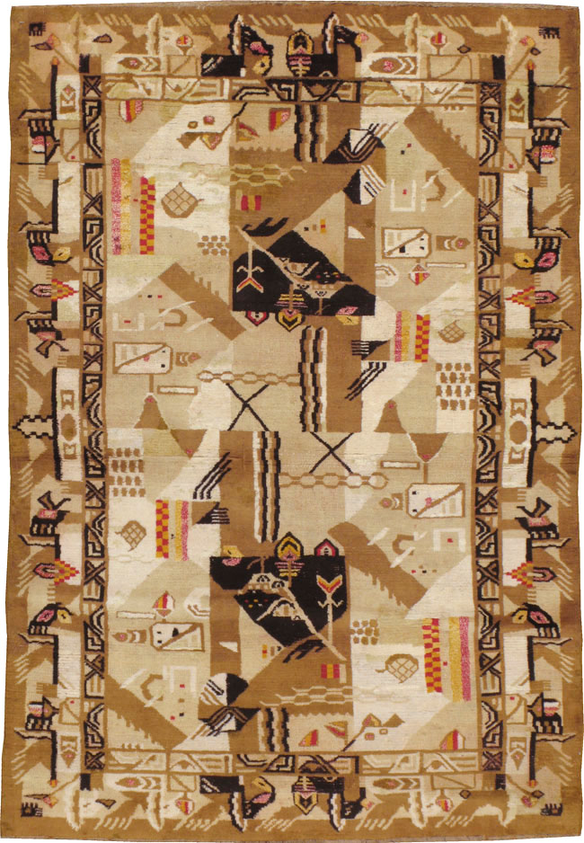 Vintage Indian Cotton Agra Art Deco Rug Inspired By Edward McKnight Kauffer, No.22935 - Gss