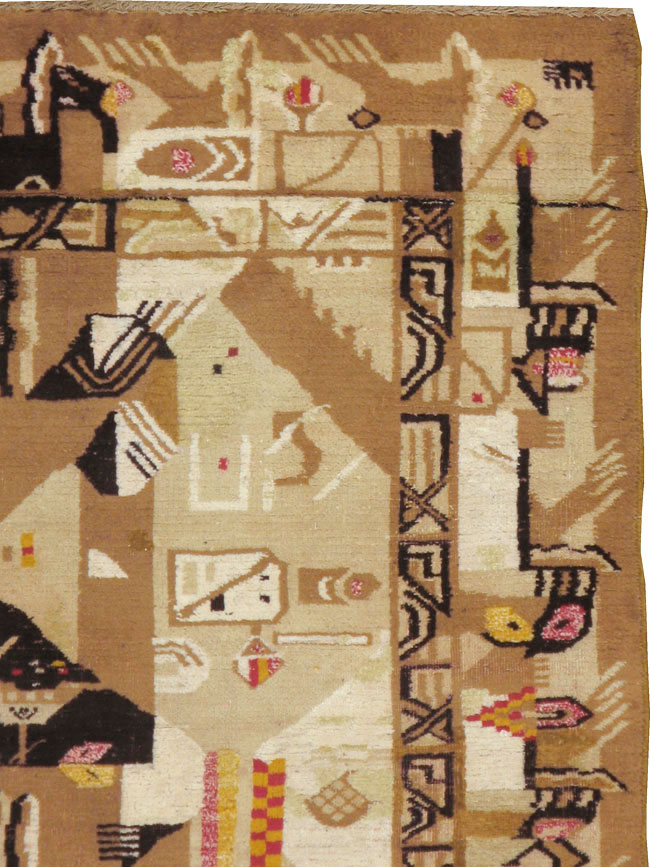 Vintage Indian Cotton Agra Art Deco Rug Inspired By Edward McKnight Kauffer, No.22935 - Gss