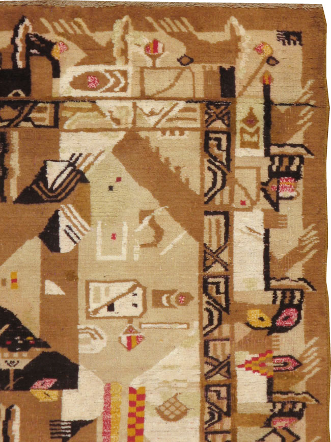 Vintage Indian Cotton Agra Art Deco Rug Inspired By Edward McKnight Kauffer, No.22935 - Gss