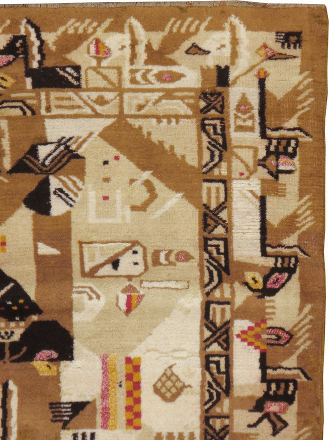 Vintage Indian Cotton Agra Art Deco Rug Inspired By Edward McKnight Kauffer, No.22935 - Gss