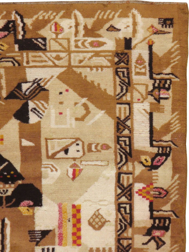 Vintage Indian Cotton Agra Art Deco Rug Inspired By Edward McKnight Kauffer, No.22935 - Gss