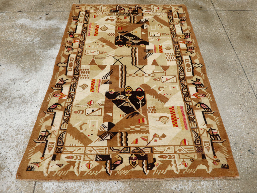 Vintage Indian Cotton Agra Art Deco Rug Inspired By Edward McKnight Kauffer, No.22935 - Gss
