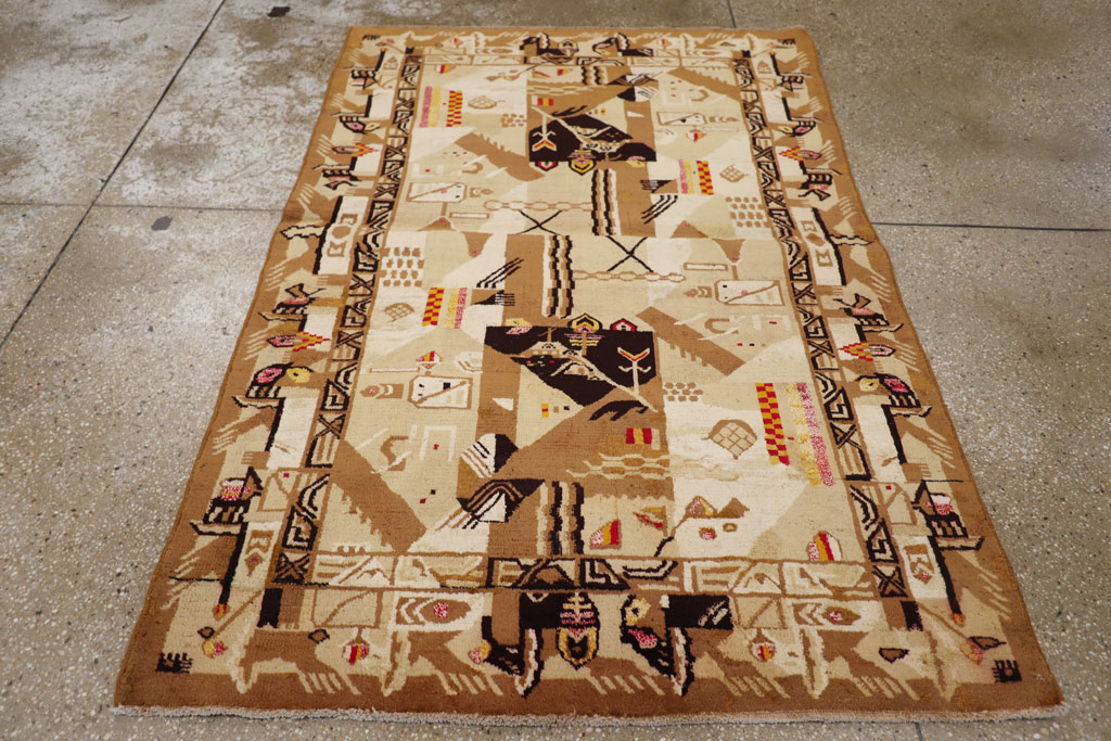 Vintage Indian Cotton Agra Art Deco Rug Inspired By Edward McKnight Kauffer, No.22935 - Gss