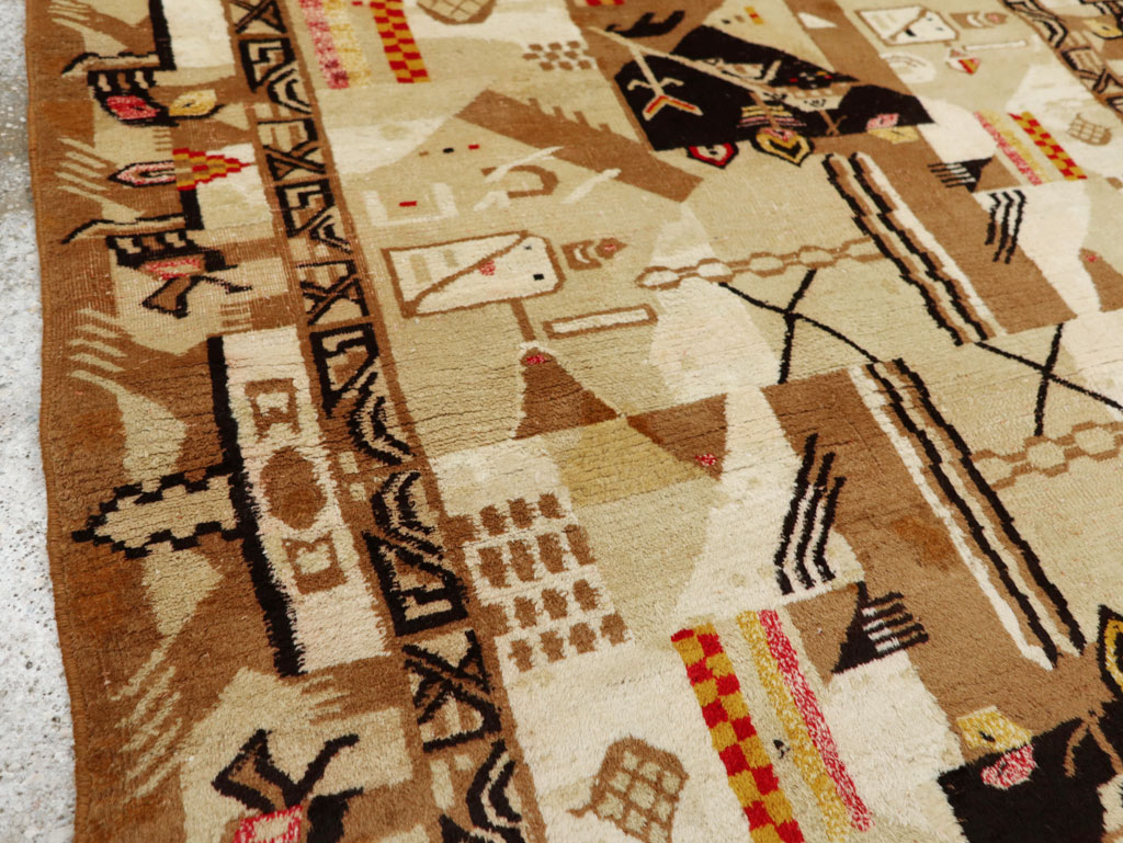 Vintage Indian Cotton Agra Art Deco Rug Inspired By Edward McKnight Kauffer, No.22935 - Gss