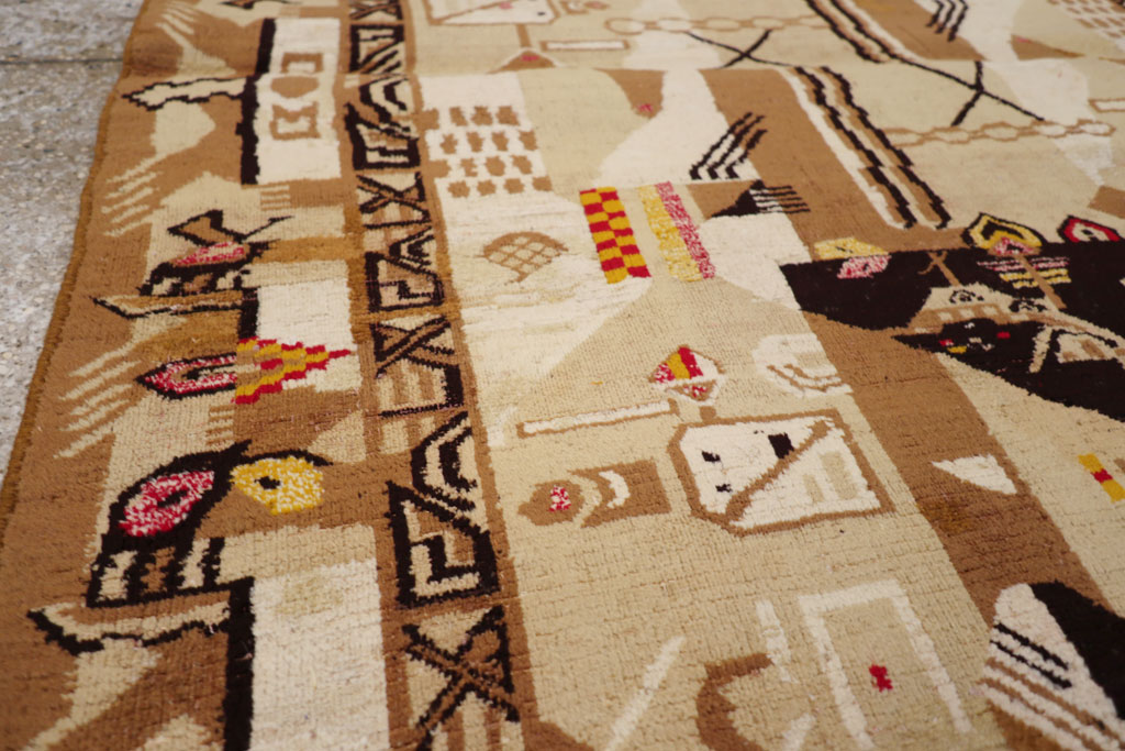 Vintage Indian Cotton Agra Art Deco Rug Inspired By Edward McKnight Kauffer, No.22935 - Gss