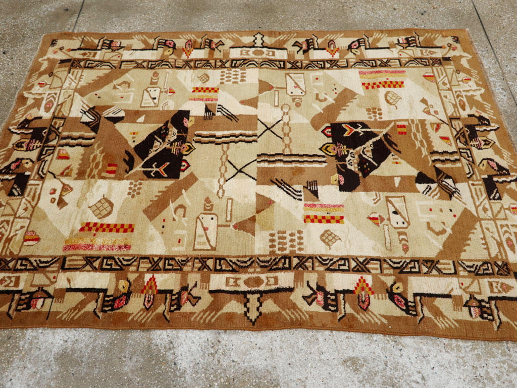 Vintage Indian Cotton Agra Art Deco Rug Inspired By Edward McKnight Kauffer, No.22935 - Gss