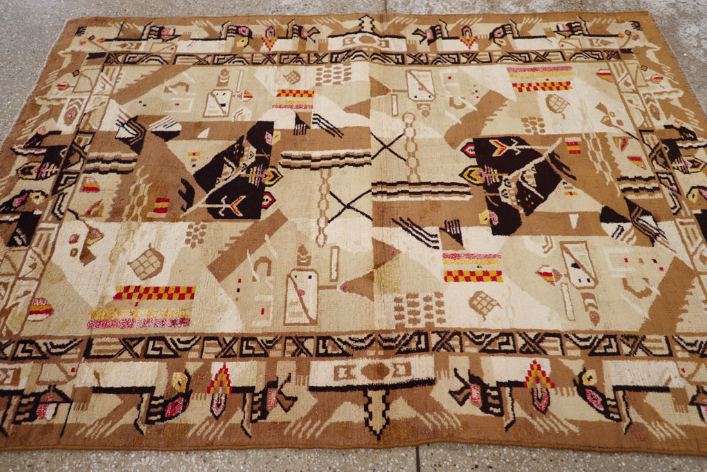 Vintage Indian Cotton Agra Art Deco Rug Inspired By Edward McKnight Kauffer, No.22935 - Gss