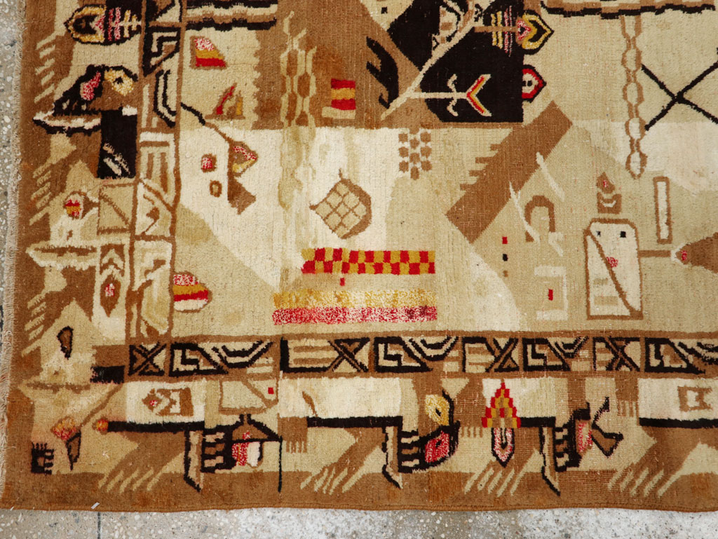 Vintage Indian Cotton Agra Art Deco Rug Inspired By Edward McKnight Kauffer, No.22935 - Gss