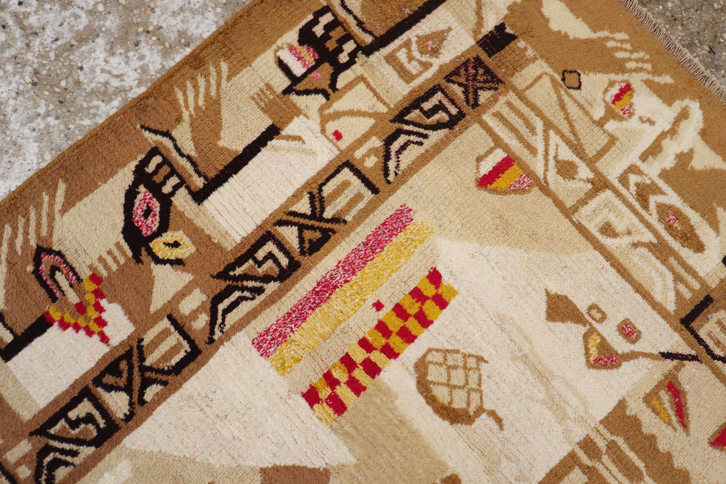 Vintage Indian Cotton Agra Art Deco Rug Inspired By Edward McKnight Kauffer, No.22935 - Gss