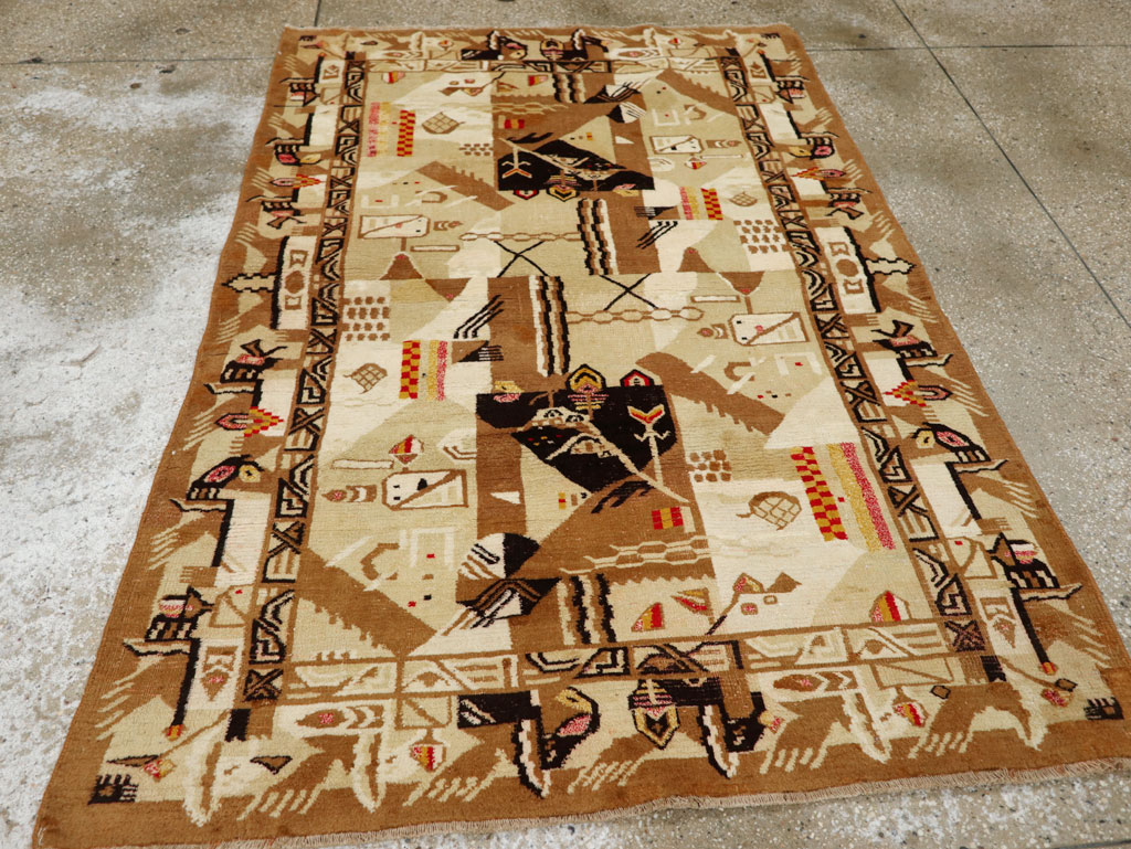 Vintage Indian Cotton Agra Art Deco Rug Inspired By Edward McKnight Kauffer, No.22935 - Gss