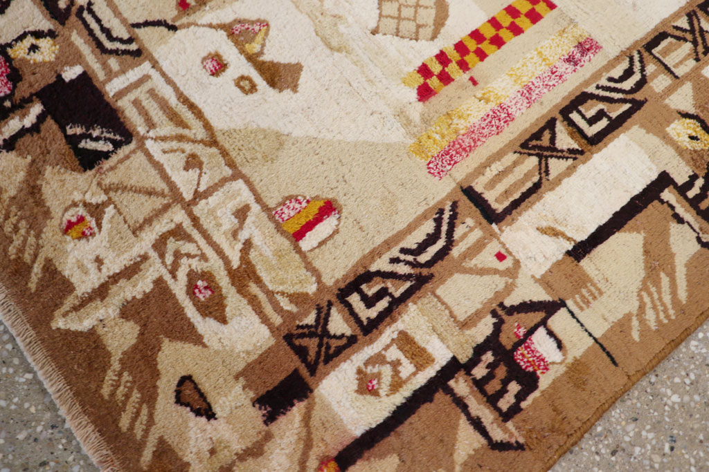 Vintage Indian Cotton Agra Art Deco Rug Inspired By Edward McKnight Kauffer, No.22935 - Gss