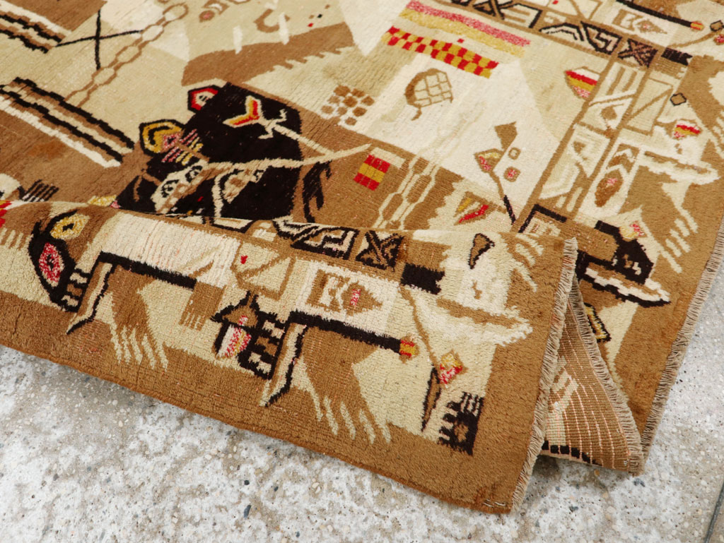 Vintage Indian Cotton Agra Art Deco Rug Inspired By Edward McKnight Kauffer, No.22935 - Gss