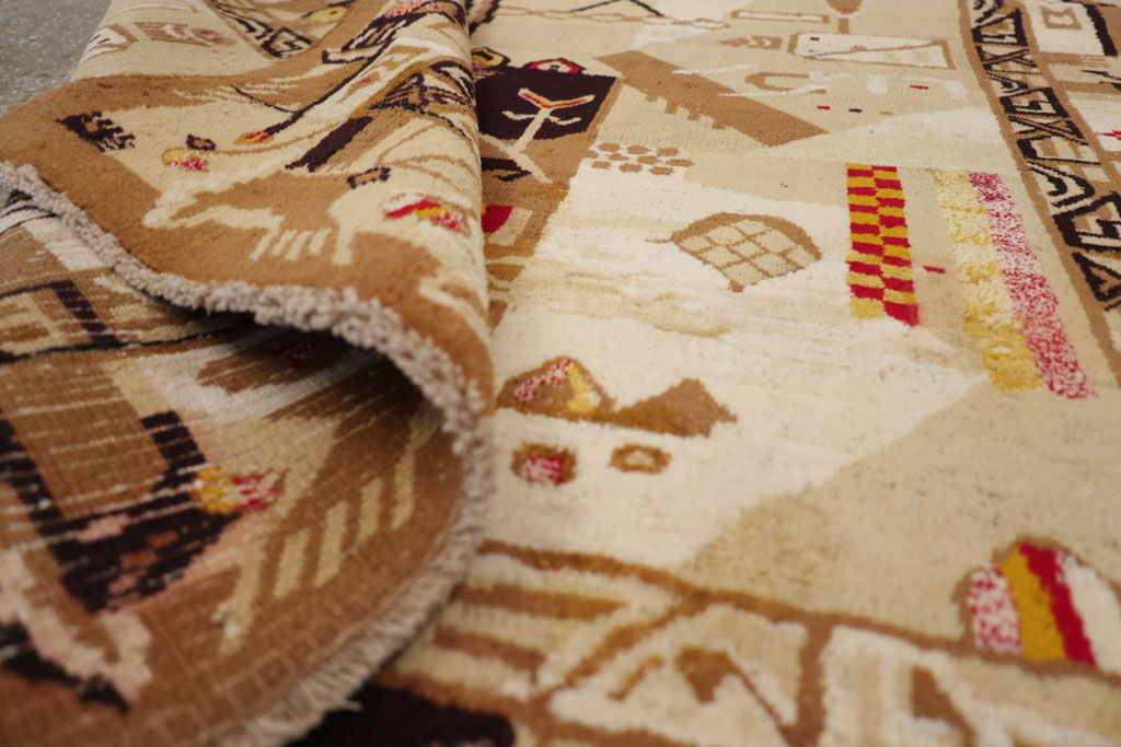 Vintage Indian Cotton Agra Art Deco Rug Inspired By Edward McKnight Kauffer, No.22935 - Gss