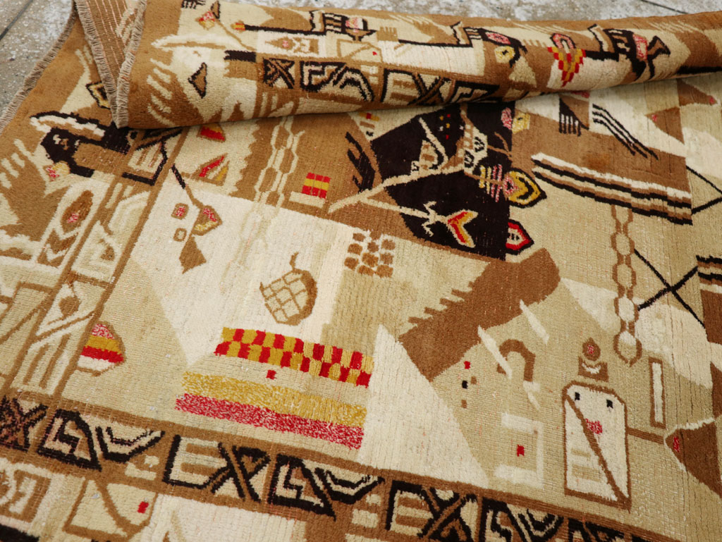 Vintage Indian Cotton Agra Art Deco Rug Inspired By Edward McKnight Kauffer, No.22935 - Gss