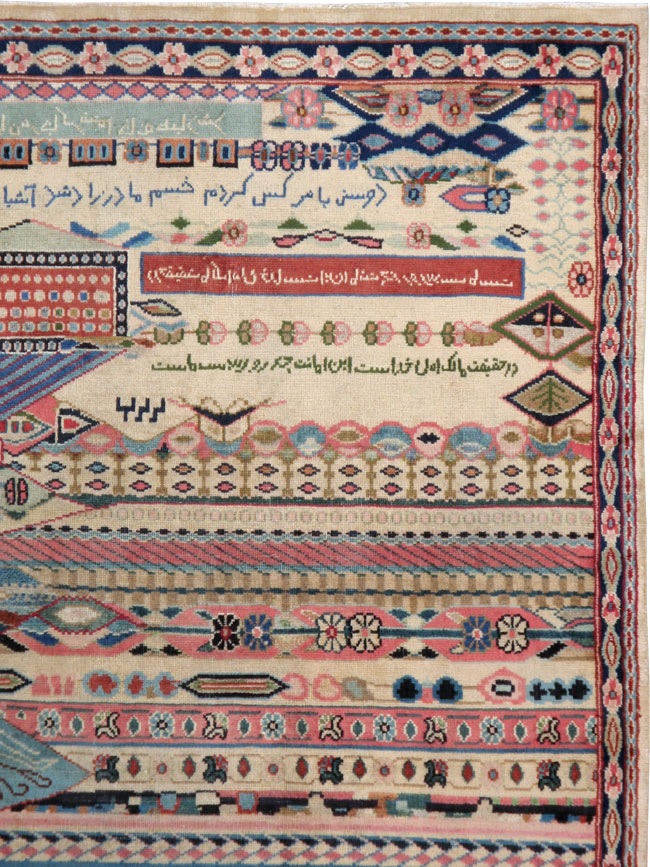 Vintage Persian Kashan Modernist Rug, No.22983 - Gss