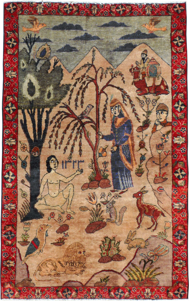Vintage Persian Tabriz Pictorial Rug, No.22999 - Gss