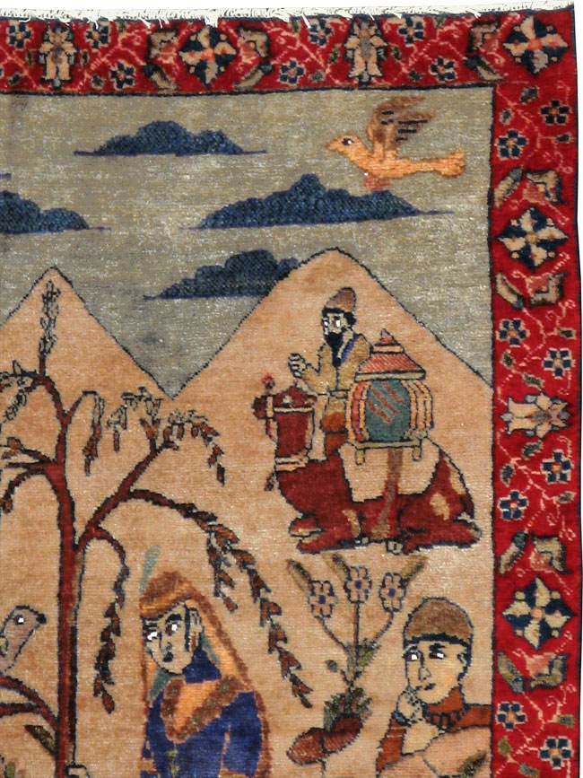 Vintage Persian Tabriz Pictorial Rug, No.22999 - Gss