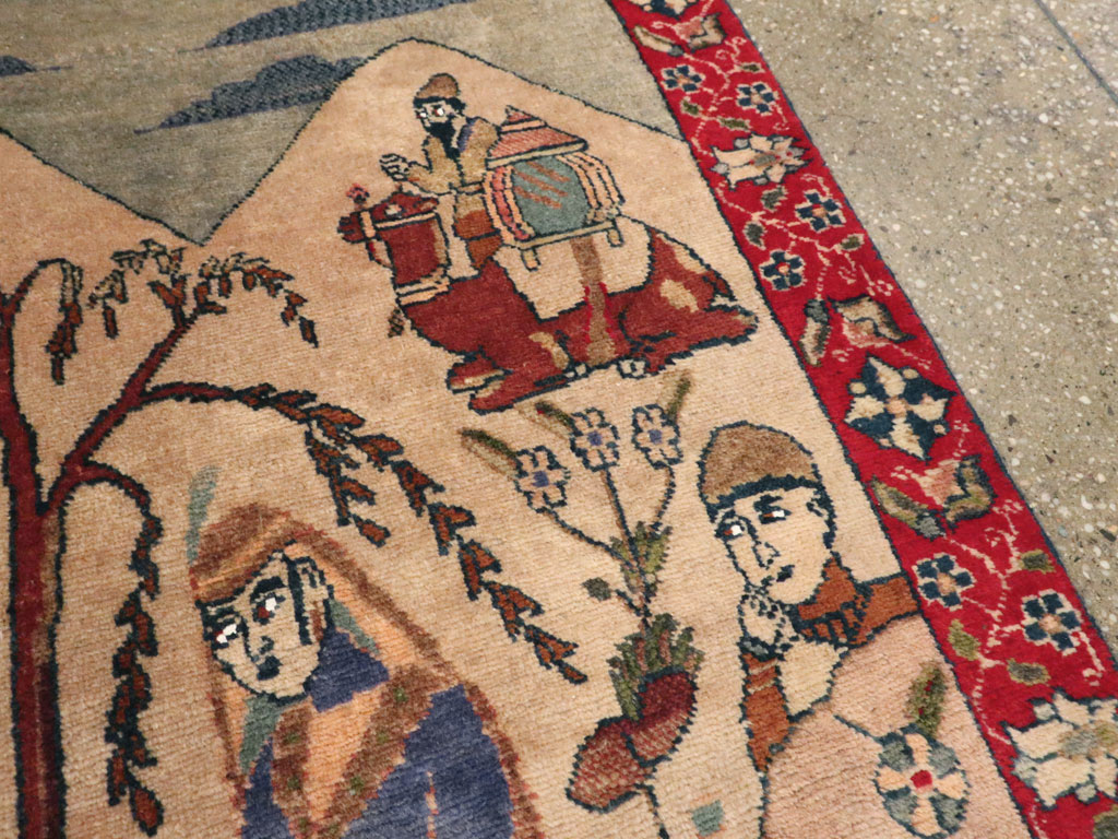 Vintage Persian Tabriz Pictorial Rug, No.22999 - Gss