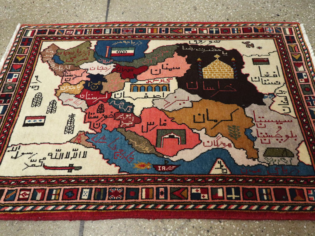 Vintage Tabriz Pictorial Map Rug, No.23004 - Gss