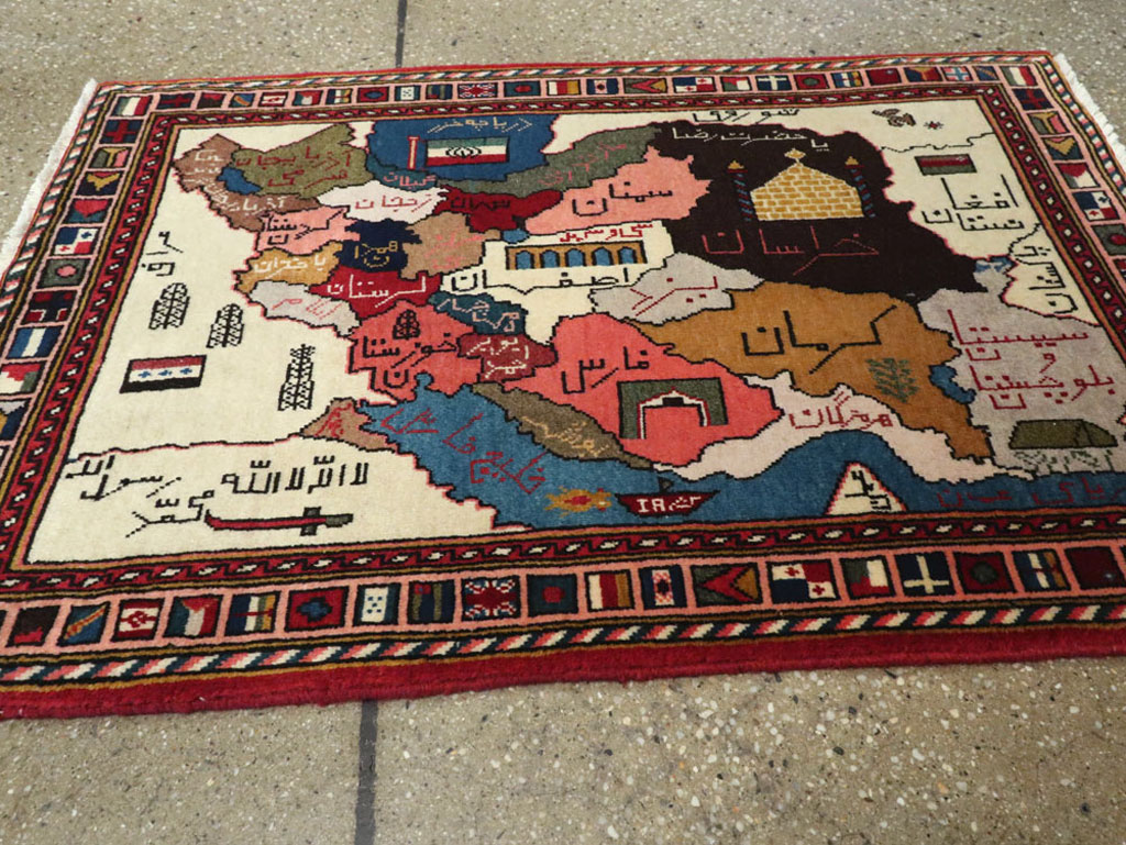 Vintage Tabriz Pictorial Map Rug, No.23004 - Gss