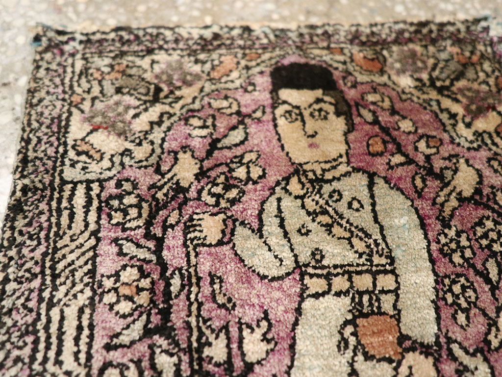 Antique Persian Kashan Pictorial Rug, No.23035 - Gss