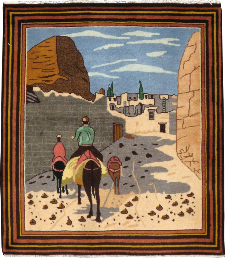 Vintage Persian Tabriz Pictorial Rug, No.23068 - Gss