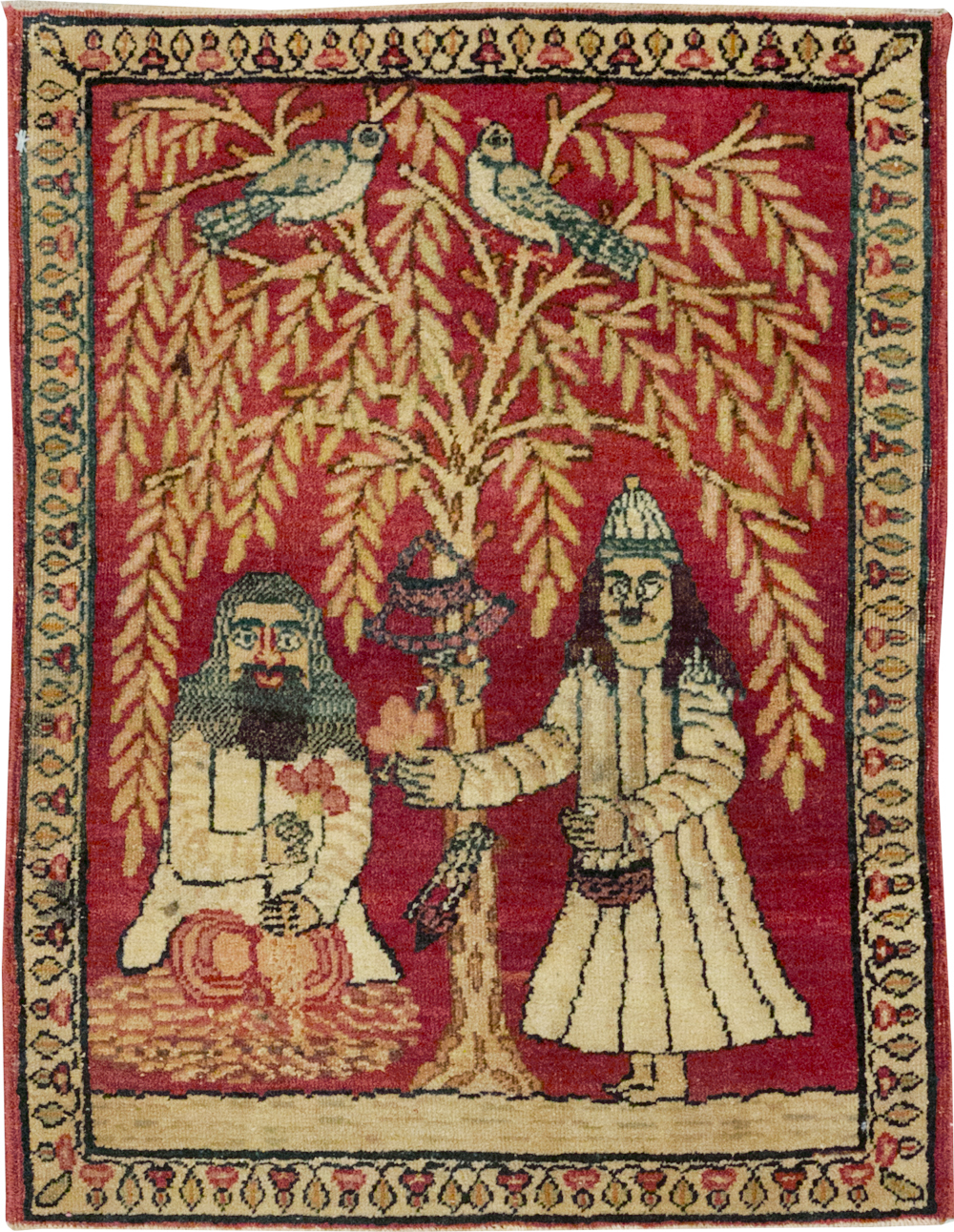 Antique Persian Lavar Kerman Pictorial Rug (Pair: 2 of 2), No.23078 - Gss