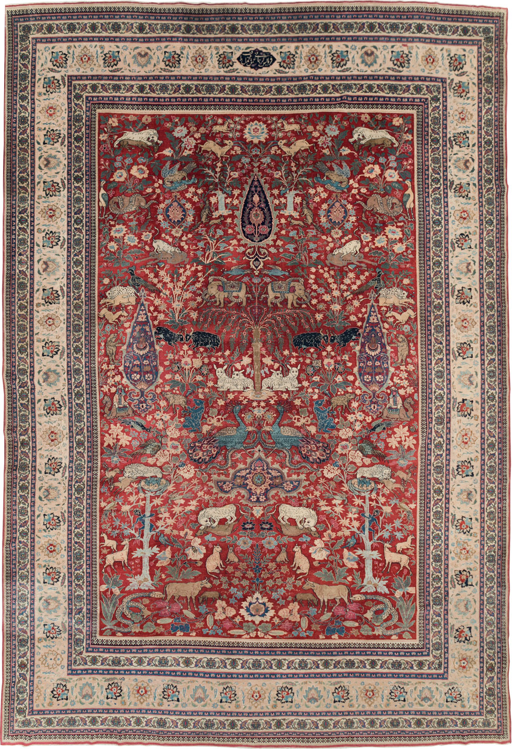 Antique Persian Mashad Pictorial Oversize Carpet, No.23094 - Gss