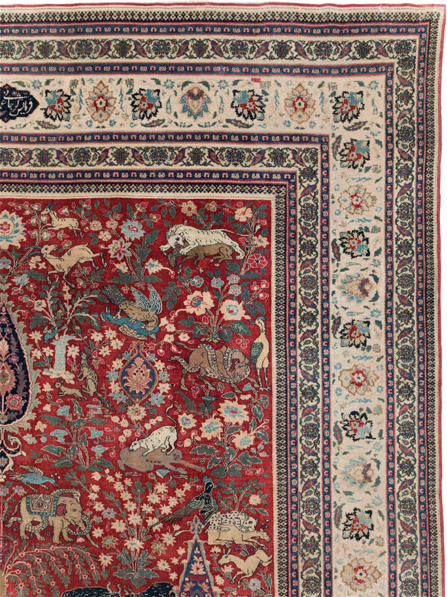 Antique Persian Mashad Pictorial Oversize Carpet, No.23094 - Gss