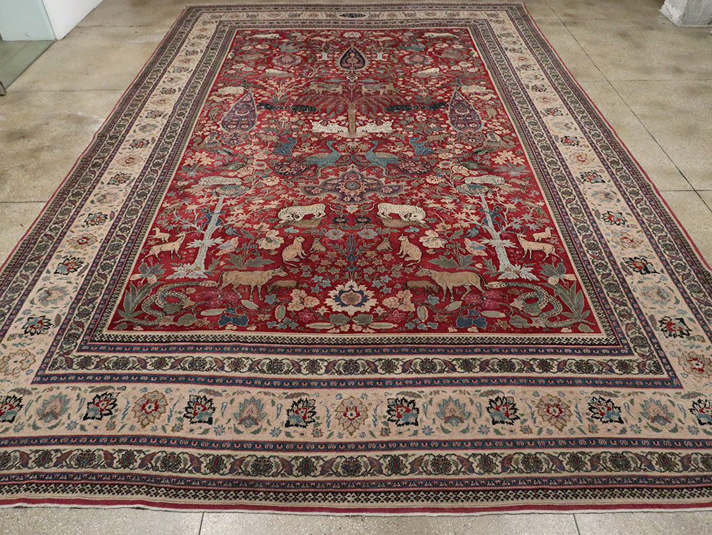 Antique Persian Mashad Pictorial Oversize Carpet, No.23094 - Gss
