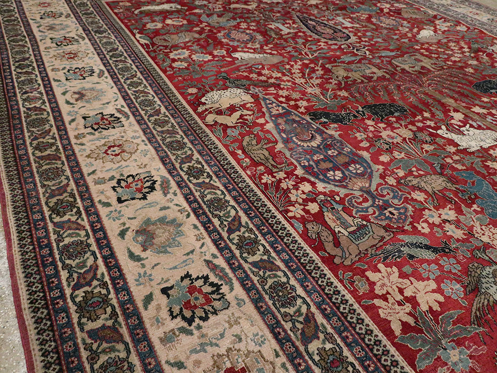 Antique Persian Mashad Pictorial Oversize Carpet, No.23094 - Gss