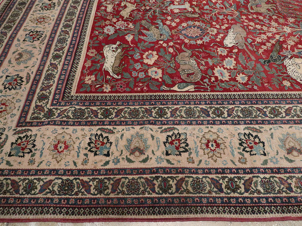 Antique Persian Mashad Pictorial Oversize Carpet, No.23094 - Gss