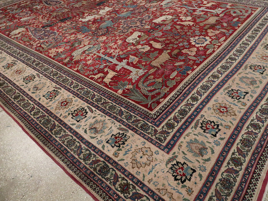 Antique Persian Mashad Pictorial Oversize Carpet, No.23094 - Gss