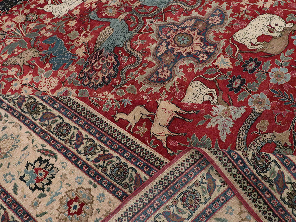 Antique Persian Mashad Pictorial Oversize Carpet, No.23094 - Gss