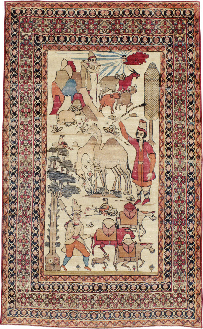 Vintage Persian Kerman Pictorial Rug, No.23102 - Gss