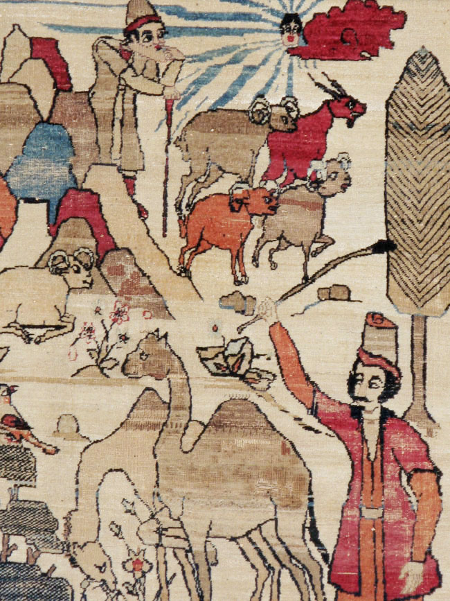 Vintage Persian Kerman Pictorial Rug, No.23102 - Gss