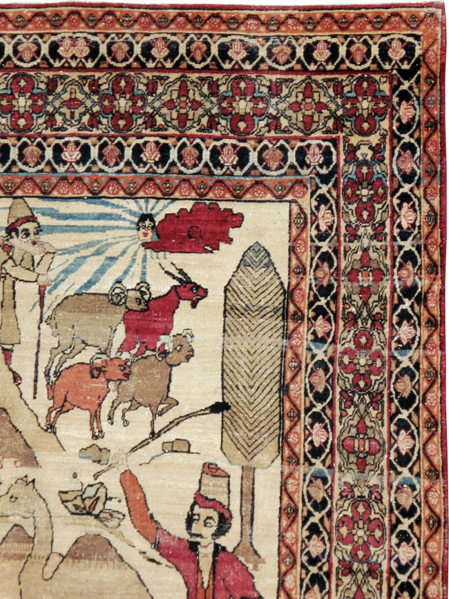 Vintage Persian Kerman Pictorial Rug, No.23102 - Gss